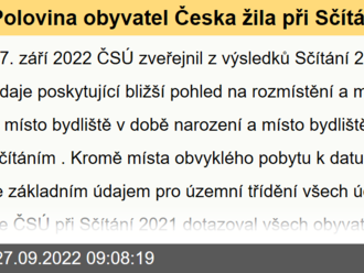 Polovina obyvatel Česka žila při Sčítání 2021 ve svém rodišti