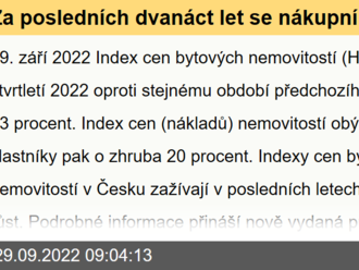 Za posledních dvanáct let se nákupní cena bytů a domů více ...