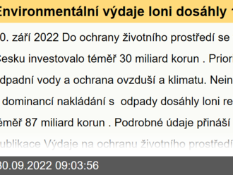 Environmentální výdaje loni dosáhly 116 miliard