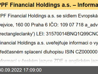 PPF Financial Holdings a.s. – Informace o využití Call opce