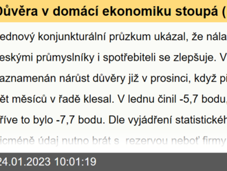 Důvěra v domácí ekonomiku stoupá  