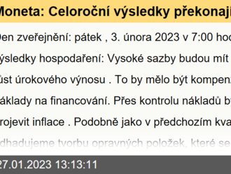 Moneta: Celoroční výsledky překonají projekce společnosti - Odhady výsledků