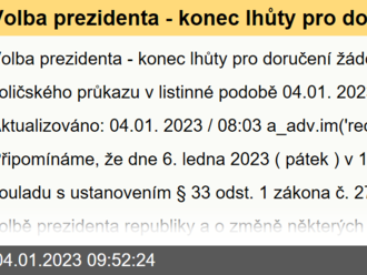 Volba prezidenta - konec lhůty pro doručení žádost o vydání voličského průkazu v listinné podobě