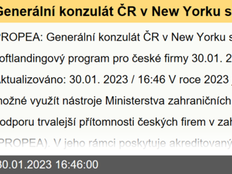 Generální konzulát ČR v New Yorku spouští softlandingový program pro české firmy - PROPEA