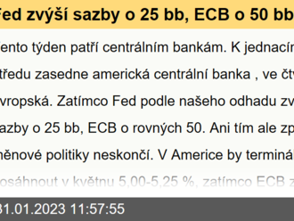 Fed zvýší sazby o 25 bb, ECB o 50 bb  