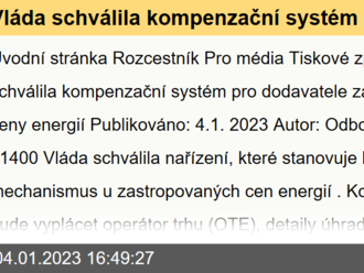 Vláda schválila kompenzační systém pro dodavatele za zastropované ceny energií