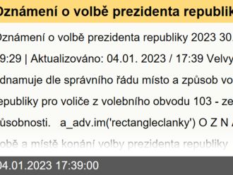 Oznámení o volbě prezidenta republiky 2023 v Pretorii