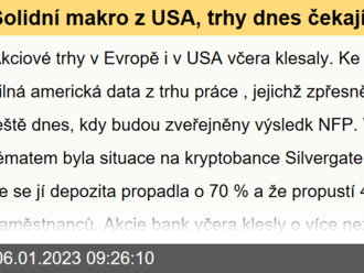 Solidní makro z USA, trhy dnes čekají na NFP. Silvergate včera -42 % - Ranní komentář