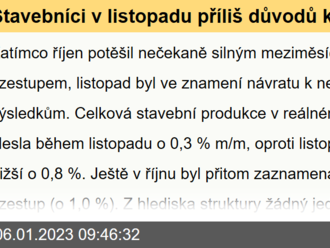 Stavebníci v listopadu příliš důvodů k radosti neměli  