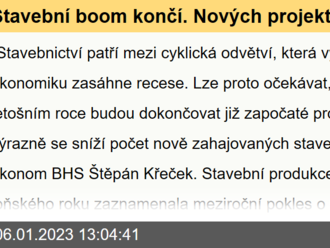 Stavební boom končí. Nových projektů bude ubývat