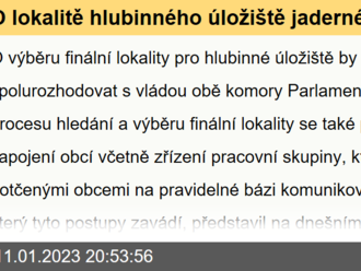 O lokalitě hlubinného úložiště jaderného odpadu by měla rozhodnout vláda i s poslanci a senátory