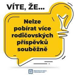 Rodičovský příspěvek: Nelze pobírat více rodičovských příspěvků souběžně. Pokud se rodina rozroste o dalšího potomka, vyplatí Úřad práce ČR zbývající část rodičovského příspěvku najednou.