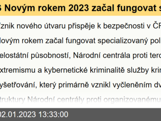 S Novým rokem 2023 začal fungovat specializovaný policejní útvar s celostátní působností, Národní centrála proti terorismu, extremismu a kybernetické kriminalitě