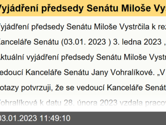 Vyjádření předsedy Senátu Miloše Vystrčila k rezignaci vedoucí Kanceláře Senátu