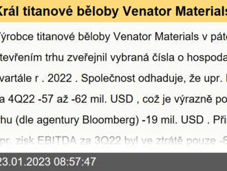 Král titanové běloby Venator Materials očekává zisk EBITDA za 4Q22 pod tržním odhadem