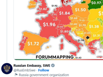 Ruské veľvyslanectvo vo Švédsku zdieľalo mapu, na ktorej Krym patrí Ukrajine