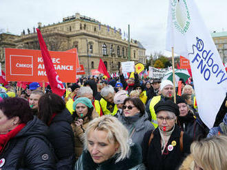 Českí odborári sú pripravení ďalej protestovať, ledva zaplnili Malostranské námestie. Fiala im nerozumie