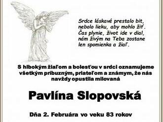 Smútočné oznámenie - Pavlína Slopovská  