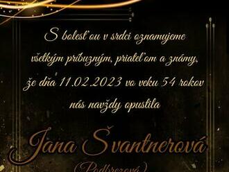 Smútočné oznámenie - Jana Švantnerová  