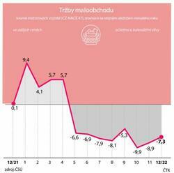 Tržby v malooobchodě loni klesly o 3,6 pct, o rok dříve stouply