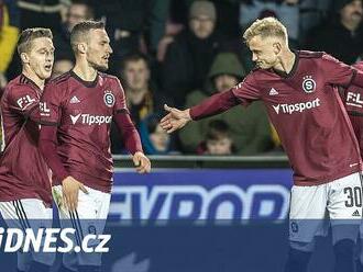 Sparta - Jablonec 3:0, hra na jednu bránu, dva góly dal Haraslín, jeden Kuchta