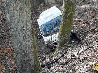 Mezi Předslaví a Otínem havarovala dodávka, skončila pod komunikací v lese. Jedna zraněná osoba…