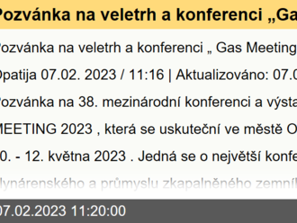 Pozvánka na veletrh a konferenci „Gas Meeting 2023“ v Opatija 10. - 12. 5. 2023