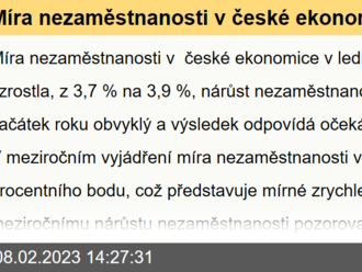 Míra nezaměstnanosti v české ekonomice v lednu mírně vzrostla