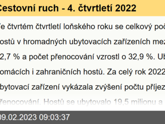 Cestovní ruch - 4. čtvrtletí 2022