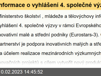 Informace o vyhlášení 4. společné výzvy v rámci evropského partnerství pro inovativní malé a střední podniky  