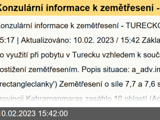 Konzulární informace k zemětřesení - TURECKO