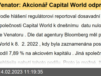 Venator: Akcionář Capital World odprodal podíl