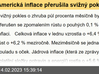 Americká inflace přerušila svižný pokles na 6,4 % za leden