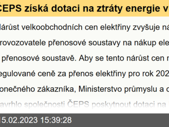 ČEPS získá dotaci na ztráty energie v přenosové soustavě a na zajištění systémových služeb