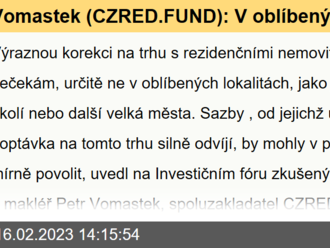 Vomastek  : V oblíbených lokalitách nemovitostní trh propady netrpí, letošní vývoj bude obecně záviset na vývoji sazeb