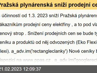 Pražská plynárenská sníží prodejní ceny elektřiny