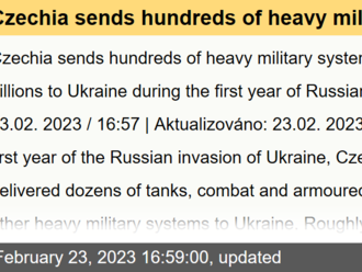 Czechia sends hundreds of heavy military systems worth tens of billions to Ukraine during the first year of Russian invasion