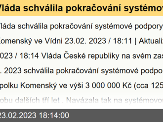 Vláda schválila pokračování systémové podpory Škole Komenský ve Vídni