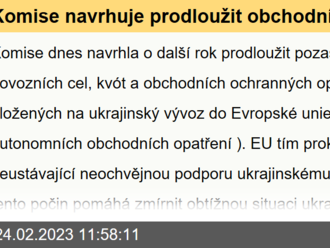 Komise navrhuje prodloužit obchodní výhody pro Ukrajinu o jeden rok