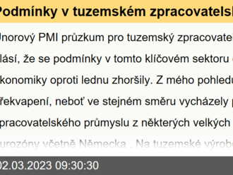 Podmínky v tuzemském zpracovatelském průmyslu se oproti lednu zhoršily