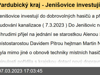 Pardubický kraj - Jenišovice investují do dobrovolných hasičů a připravují budování kanalizace