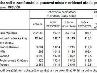 Podíl nezaměstnaných v únoru v Královéhradeckém kraji stagnoval - zaznamenal jen mírný měziměsíční nárůst 1,0 % a počtu 12 246 uchazečů tj. o