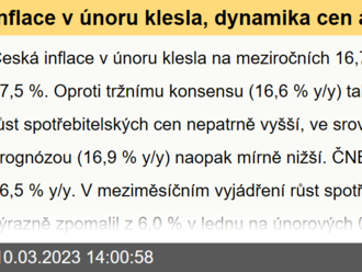 Inflace v únoru klesla, dynamika cen ale zůstává pořád silná  