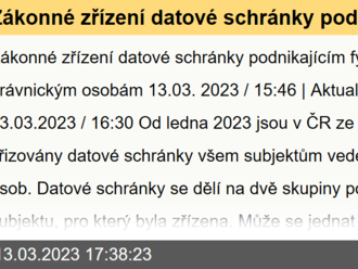 Zákonné zřízení datové schránky podnikajícím fyzickým a právnickým osobám