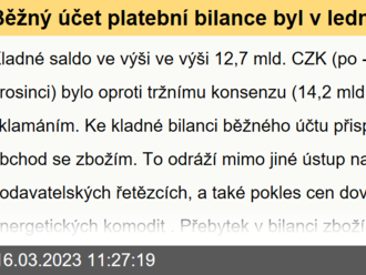 Běžný účet platební bilance byl v lednu poprvé po roce v přebytku  