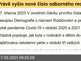 Právě vyšlo nové číslo odborného recenzovaného časopisu Demografie