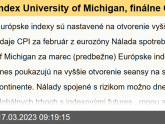 Index University of Michigan, finálne CPI z eurozóny - Ekonomický kalendár