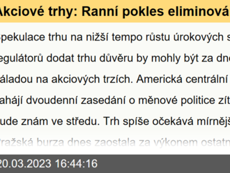 Akciové trhy: Ranní pokles eliminován, indexy rostou - Komentář