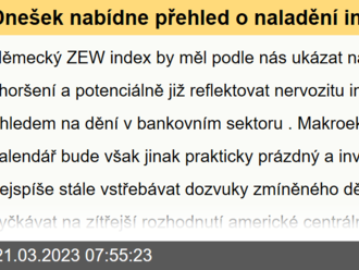 Dnešek nabídne přehled o naladění investorů dle ZEW indexu  