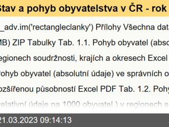 Stav a pohyb obyvatelstva v ČR - rok 2022